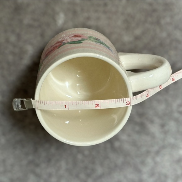Vintage Cottagecore Floral Ceramic Mug Pink Striped Rose Tea Cup Romantic - Picture 9 of 9